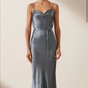 LA LUNE BIAS COWL MIDI DRESS - BLUE SMOKE